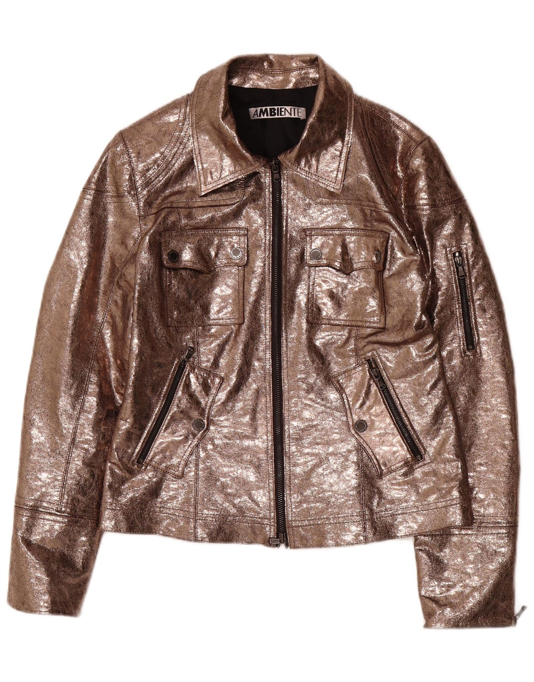 AMBIENTE Womens Faux Leather Utility Jacket UK 14 Large Brown Polyester