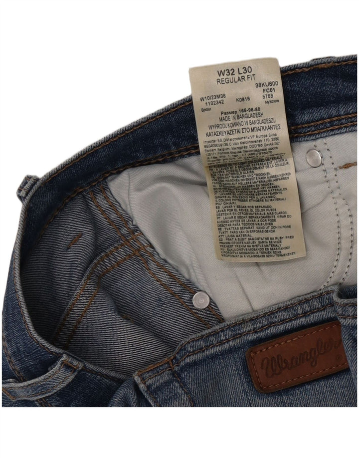 Wrangler Mens Regular Fit Straight Jeans W32 L30 Blue Cotton
