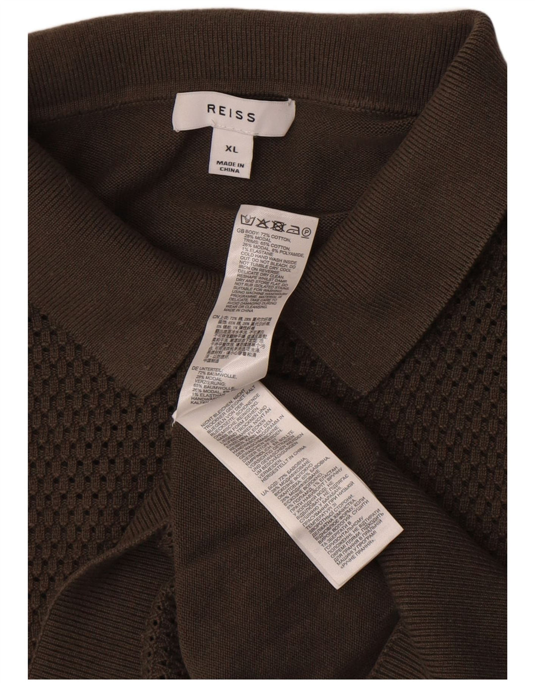 Reiss Mens Polo Shirt XL Brown Cotton