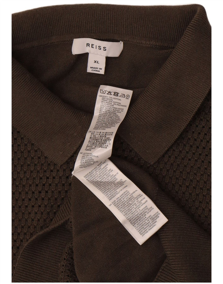 Reiss Mens Polo Shirt XL Brown Cotton