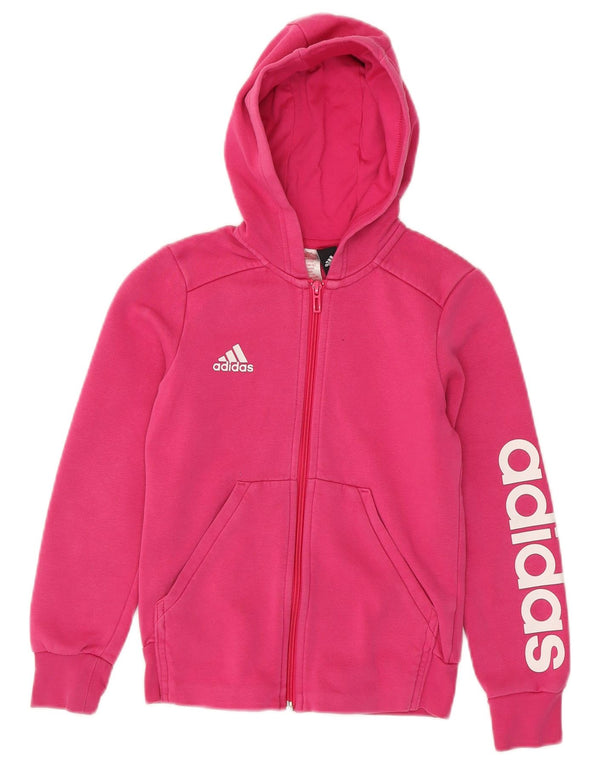 Adidas Girls Graphic Zip Hoodie Sweater 9-10 Years Pink Cotton