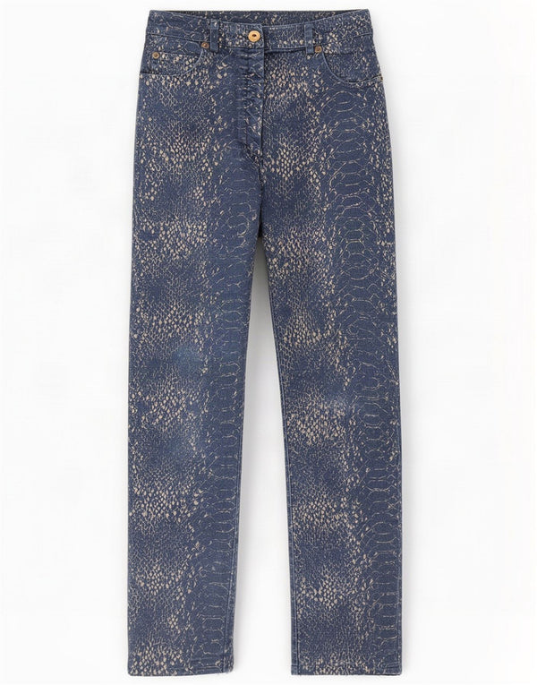 Vintage Womens Casual Trousers IT 42 Medium W28 L27 Blue Animal Print