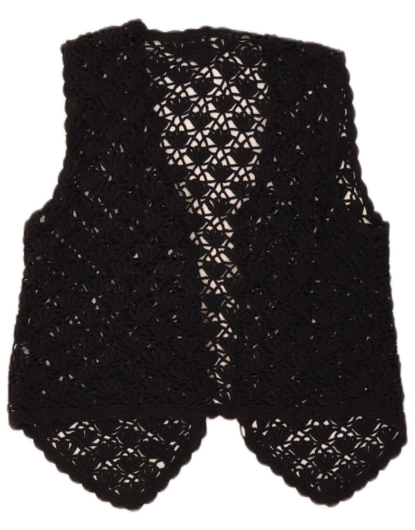 Premode Womens Crop Crochet Cardigan Top UK 12 Medium Black Cotton