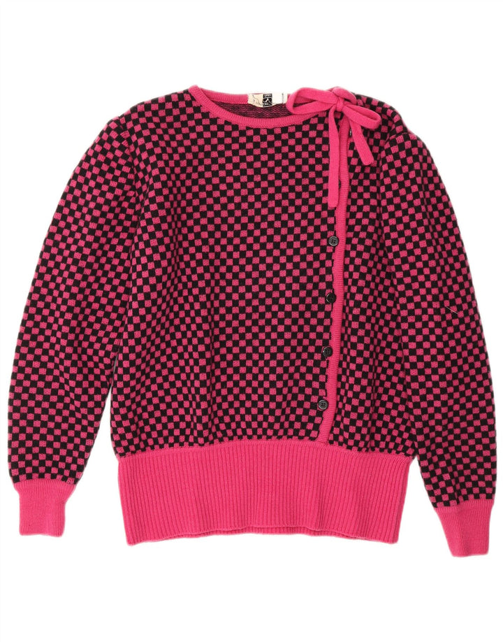 Valentino Womens Boat Neck Jumper Sweater IT 46 Large Pink Gingham Wool
