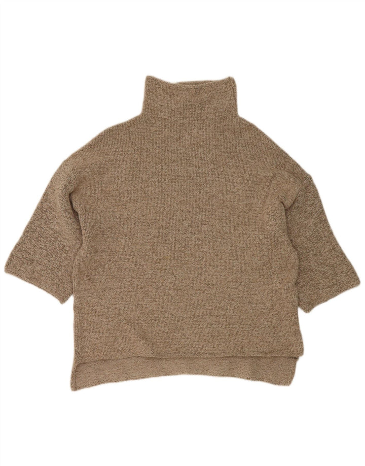 Zara Womens 3/4 Sleeve Turtle Neck Jumper Sweater UK 14 Medium Beige