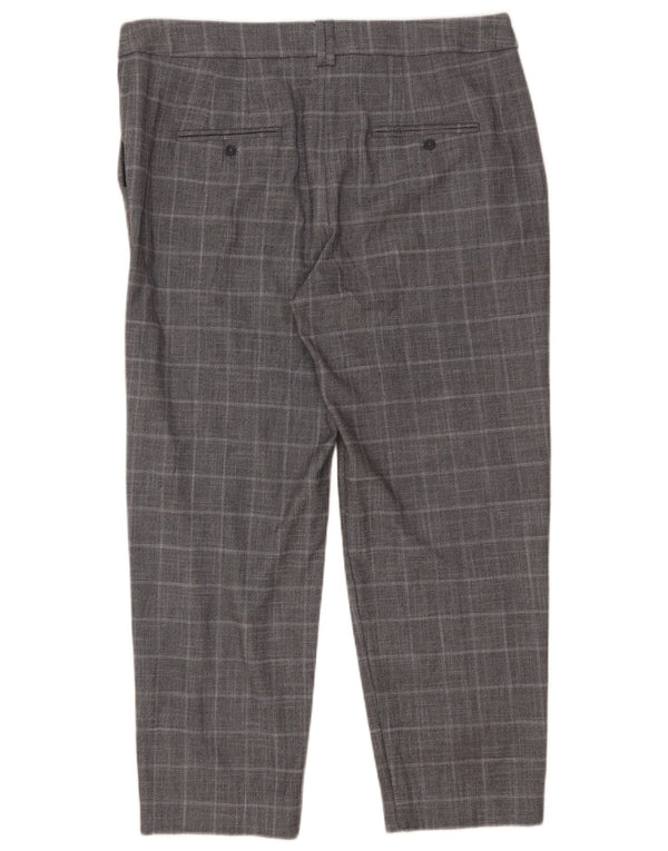 Marks & Spencer Mens Cropped Trousers UK 14 Large W34 L26 Grey Houndstooth