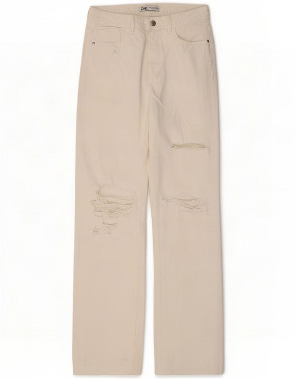 Zara Womens High Waist Distressed Loose Jeans EU 38 Small W28 L33 White