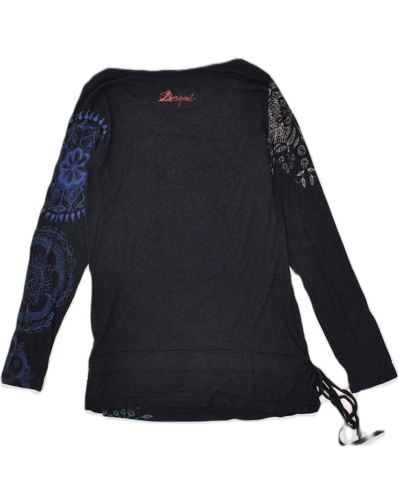 DESIGUAL Womens Graphic Top Long Sleeve UK 14 Medium Black Floral Viscose | Vintage Desigual | Thrift | Second-Hand Desigual | Used Clothing | Messina Hembry 