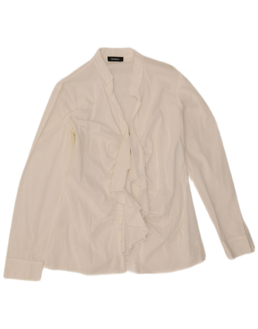 Max&Co. Womens Ruffle Front Shirt Blouse UK 14 Medium White Cotton