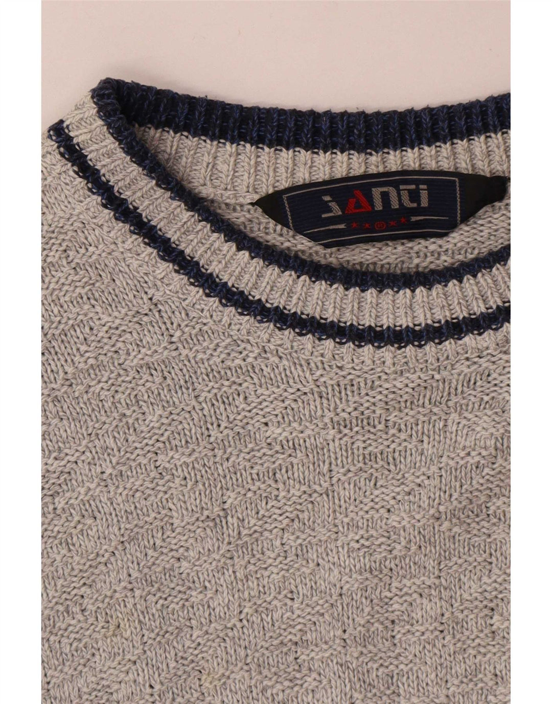 Vintage Mens Crew Neck Jumper Sweater Medium Grey Colourblock