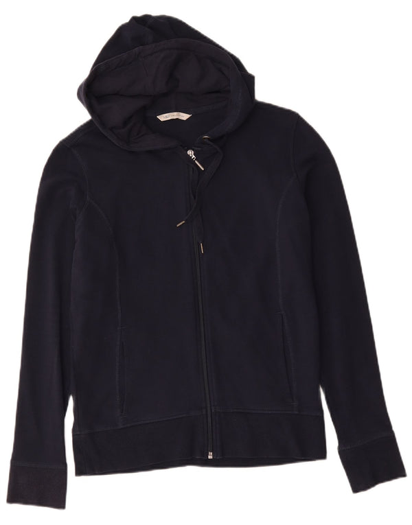 Marks & Spencer Womens Zip Hoodie Sweater UK 12 Medium Navy Blue Cotton