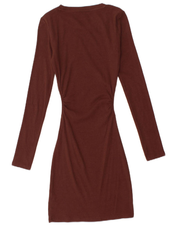 Zara Womens Jumper Dress UK 8 Small Brown Cotton