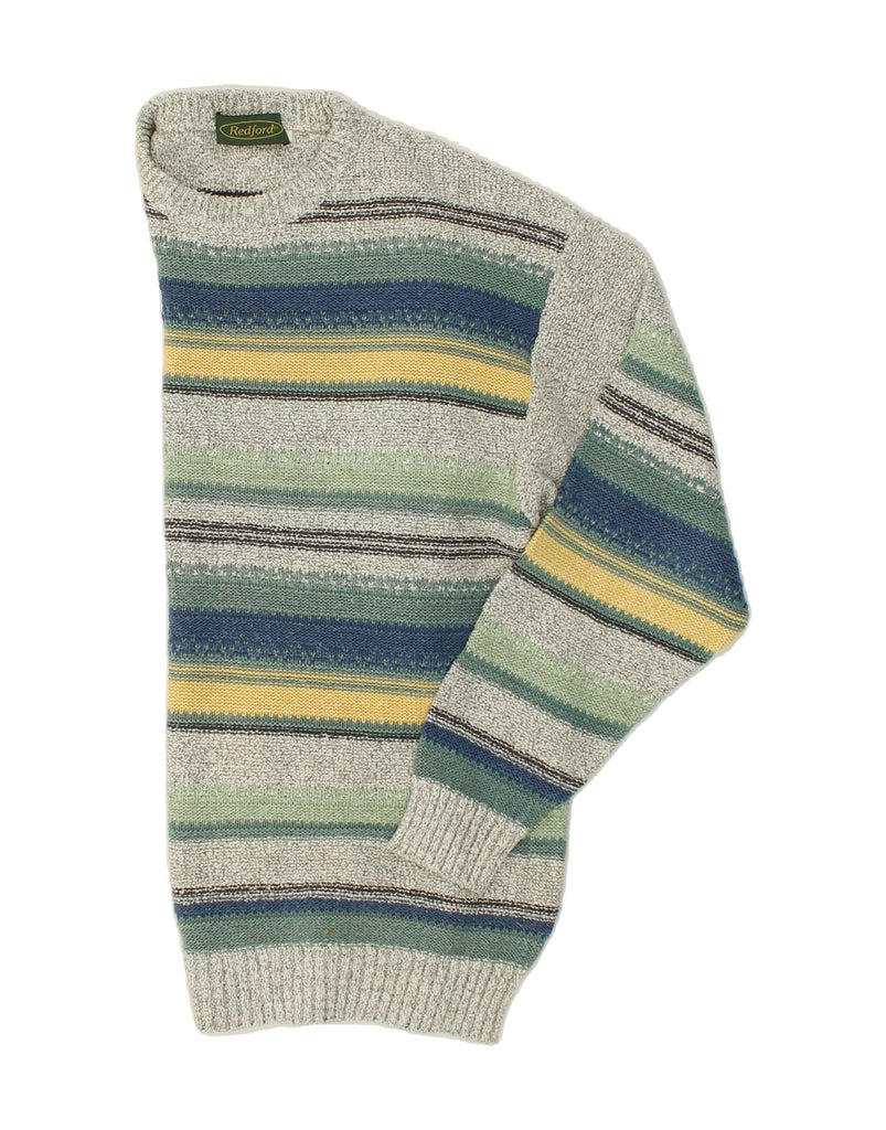 REDFORD Mens Crew Neck Jumper Sweater IT 50 Medium Grey Striped | Vintage REDFORD | Thrift | Second-Hand REDFORD | Used Clothing | Messina Hembry 