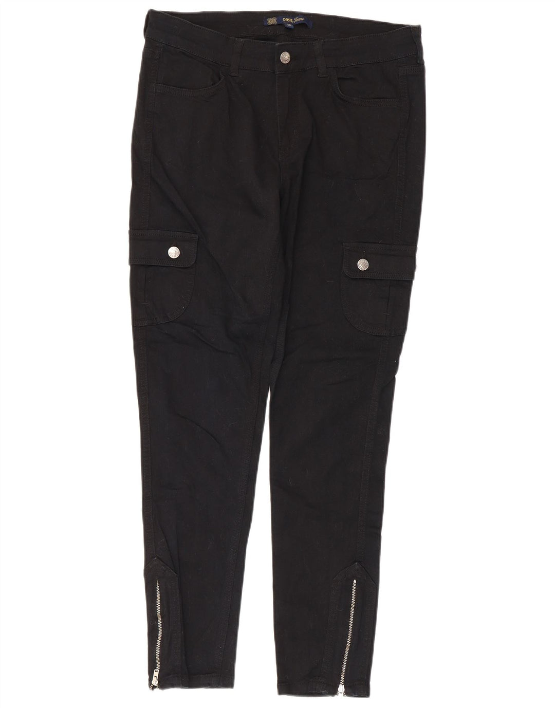 Oasis Womens Slim Cargo Trousers UK 14 Large W32 L27 Black Cotton