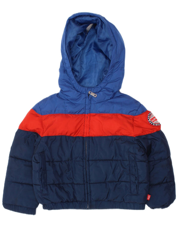 LEVI'S Baby Boys Hooded Padded Jacket 18-24 Months Navy Blue Colourblock