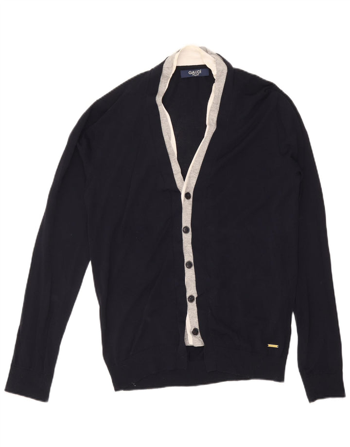 Gaudi Mens Cardigan Sweater Large Navy Blue Colourblock Viscose