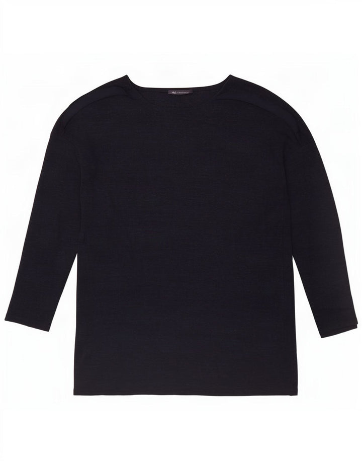 Marks & Spencer Womens Top Long Sleeve UK 14 Large Navy Blue Polyester