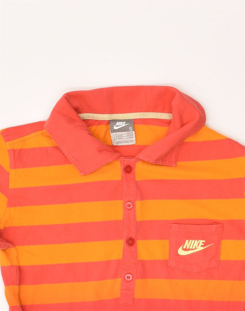 NIKE Womens Polo Shirt UK 8/10 Small Orange Striped | Vintage Nike | Thrift | Second-Hand Nike | Used Clothing | Messina Hembry 