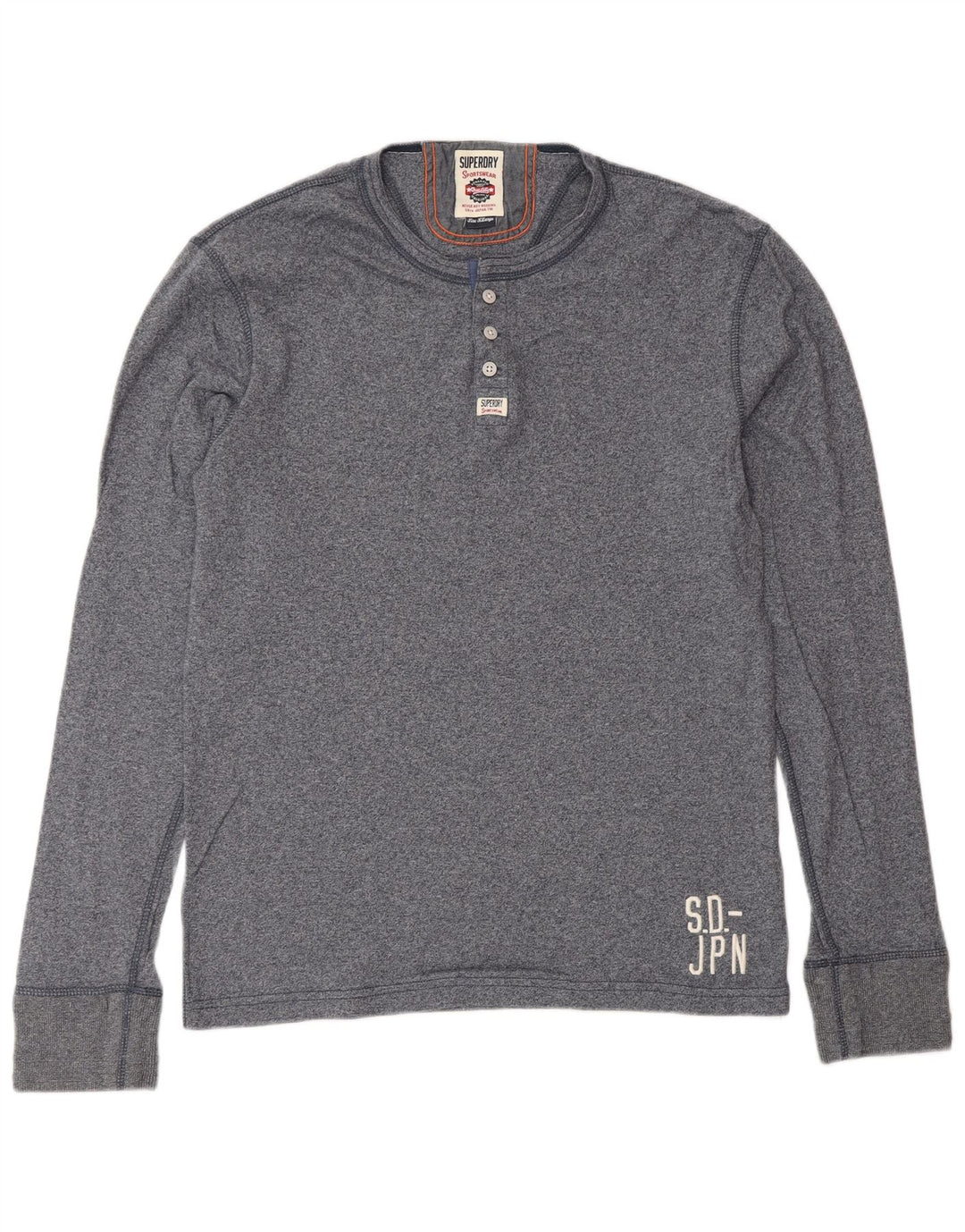 SUPERDRY Mens Top Long Sleeve XL Navy Blue Cotton