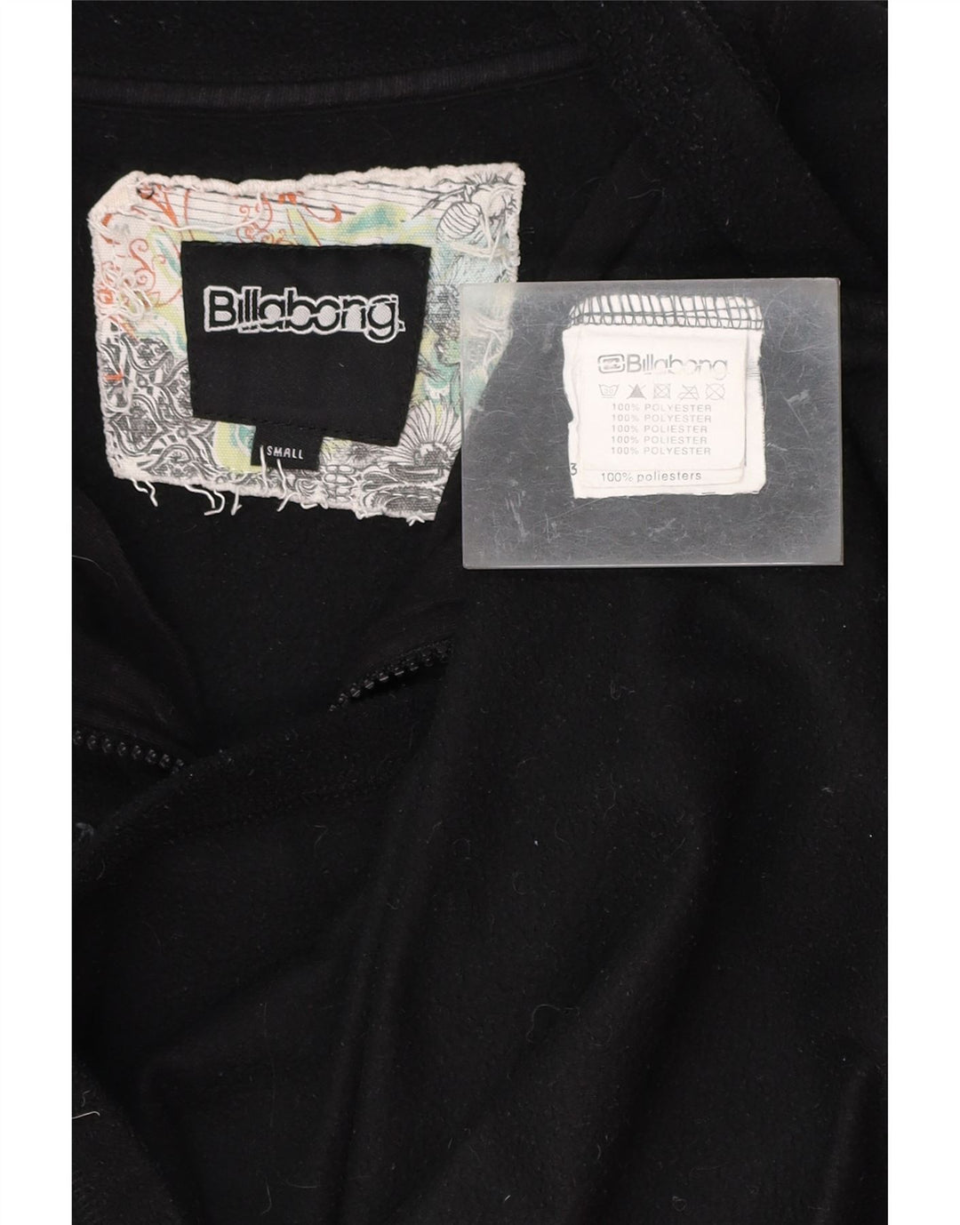 BILLABONG Mens Graphic Zip Neck Fleece Jumper Small Black Polyester