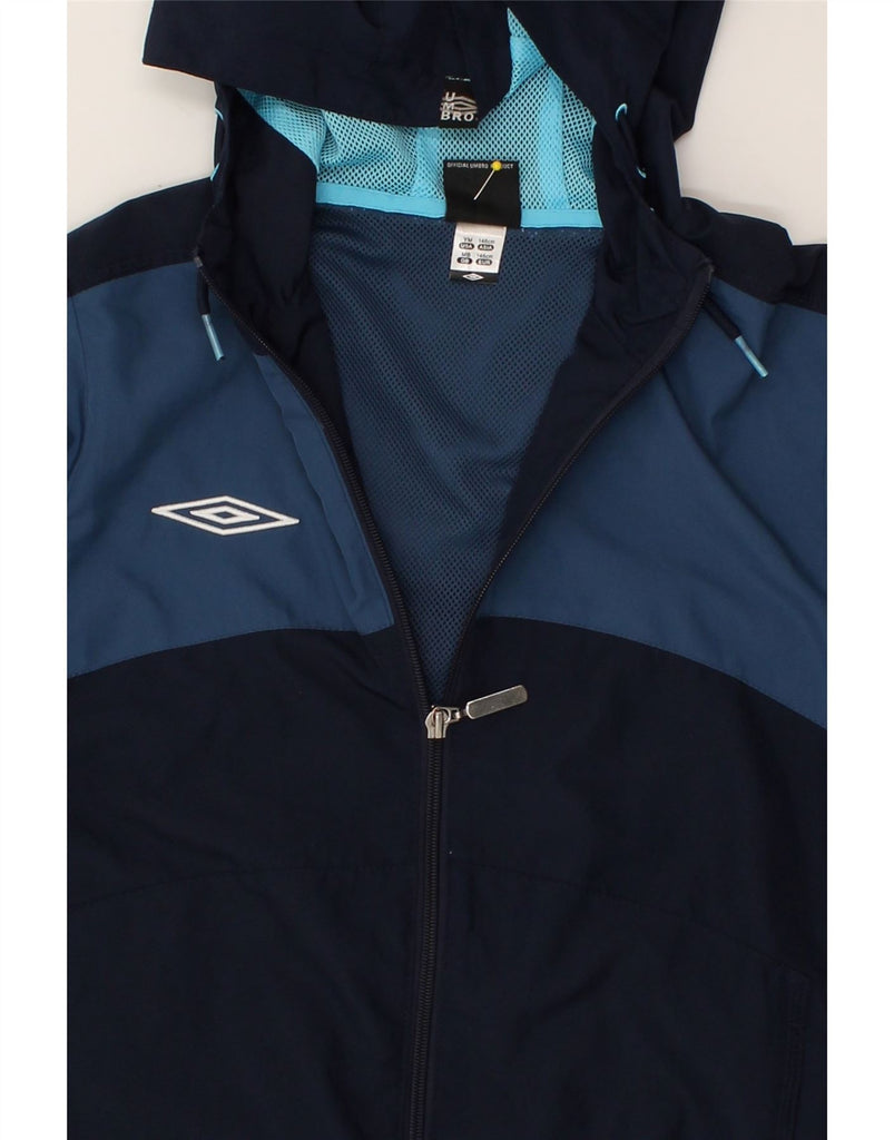 UMBRO Boys Hooded Rain Jacket 7-8 Years medium Navy Blue Colourblock | Vintage Umbro | Thrift | Second-Hand Umbro | Used Clothing | Messina Hembry 