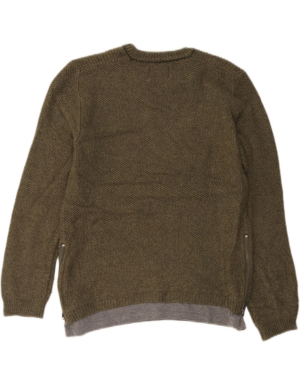 Zara Boys Crew Neck Jumper Sweater 13-14 Years Green Acrylic