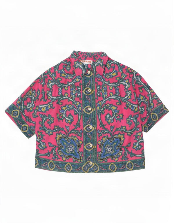 Vintage Womens Crop Short Sleeve Shirt Blouse UK 10 Small Pink Paisley