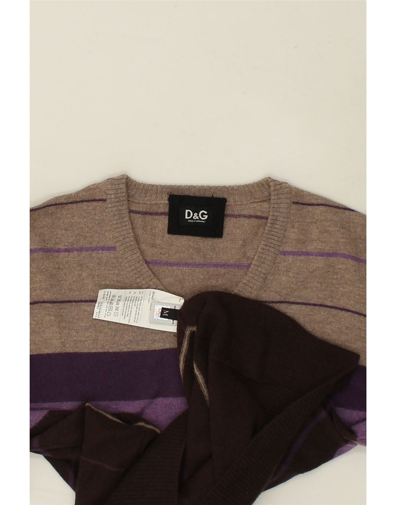 DOLCE & GABBANA Mens V-Neck Jumper Sweater Medium Brown Striped Wool | Vintage Dolce & Gabbana | Thrift | Second-Hand Dolce & Gabbana | Used Clothing | Messina Hembry 