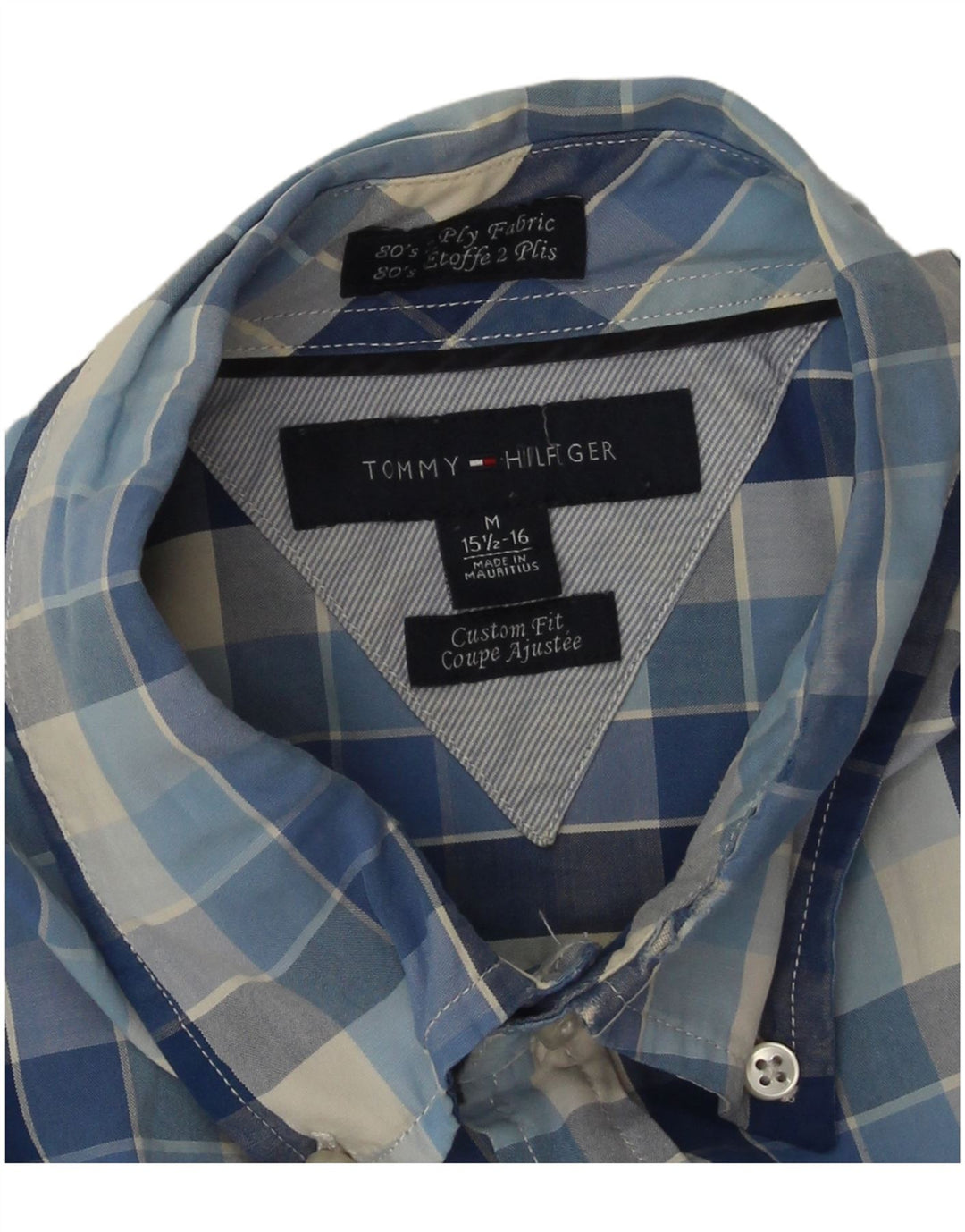 Tommy Hilfiger Mens Custom Fit Shirt Size 15 1/2 16 Medium Blue Check