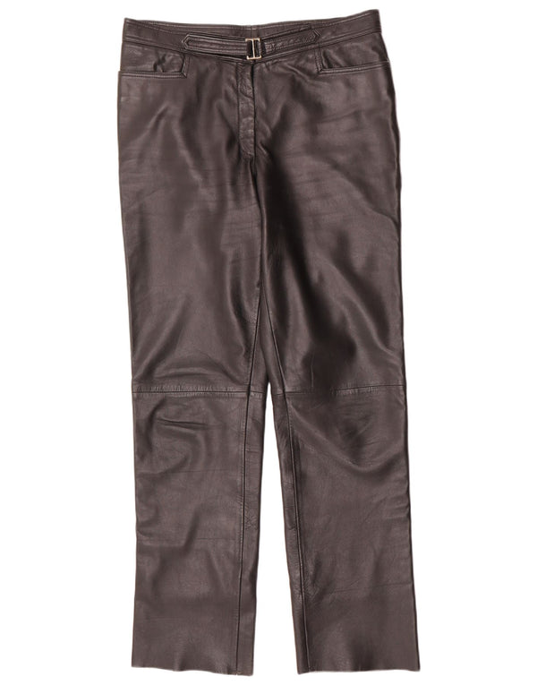 Maddox Womens Straight Leather Trousers IT 44 Medium W32 L32 Black