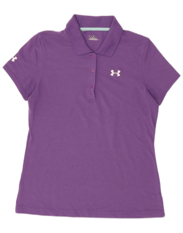 Under Armour Womens Heat Gear Polo Shirt UK 16 Large Purple Polyester