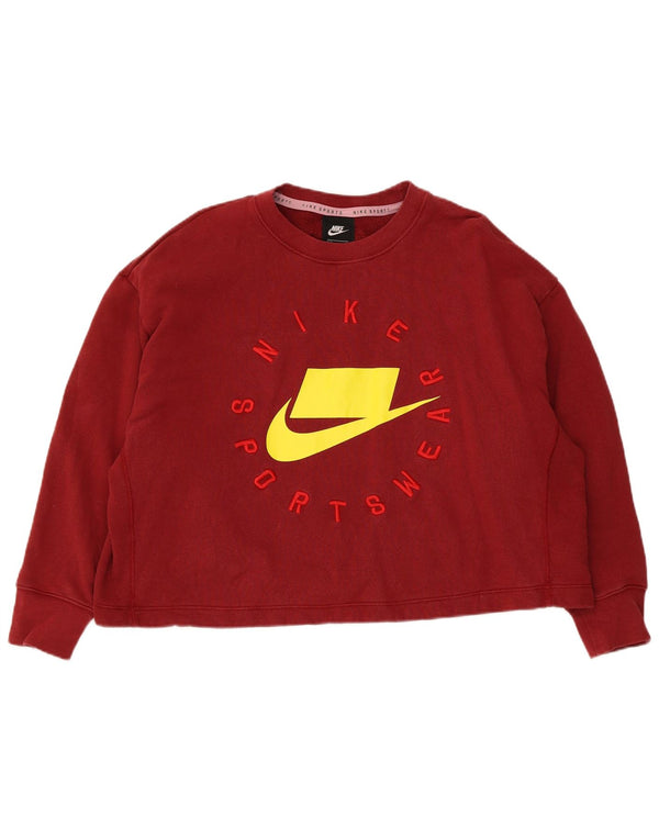 Nike Womens Oversized Crop Graphic Sweatshirt Jumper UK 14 Medium Red