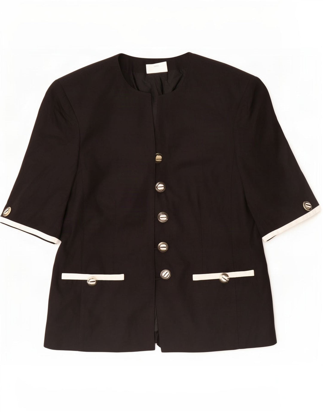 Basler Womens 5 Button Short Sleeve Blazer Jacket UK 12 Medium Black