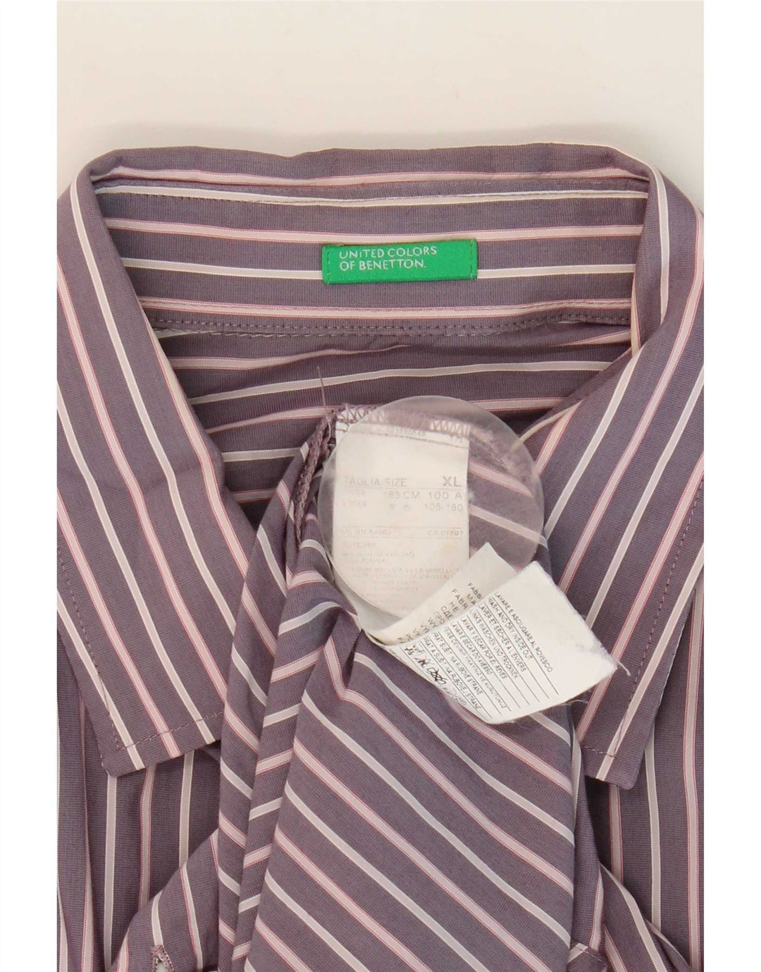 Benetton Mens Shirt XL Purple Striped Cotton