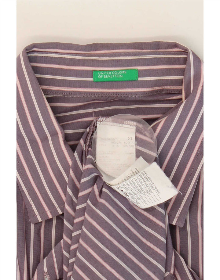 Benetton Mens Shirt XL Purple Striped Cotton
