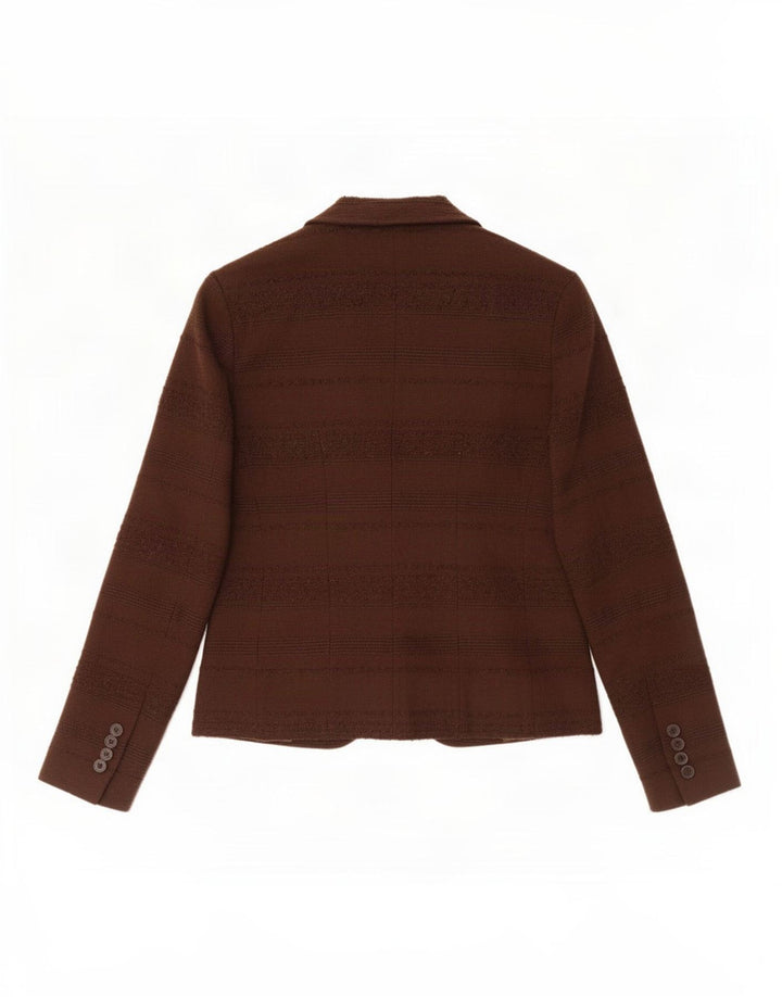 Zara Womens 1 Button Blazer Jacket EU 38 Small Brown Pinstripe Wool