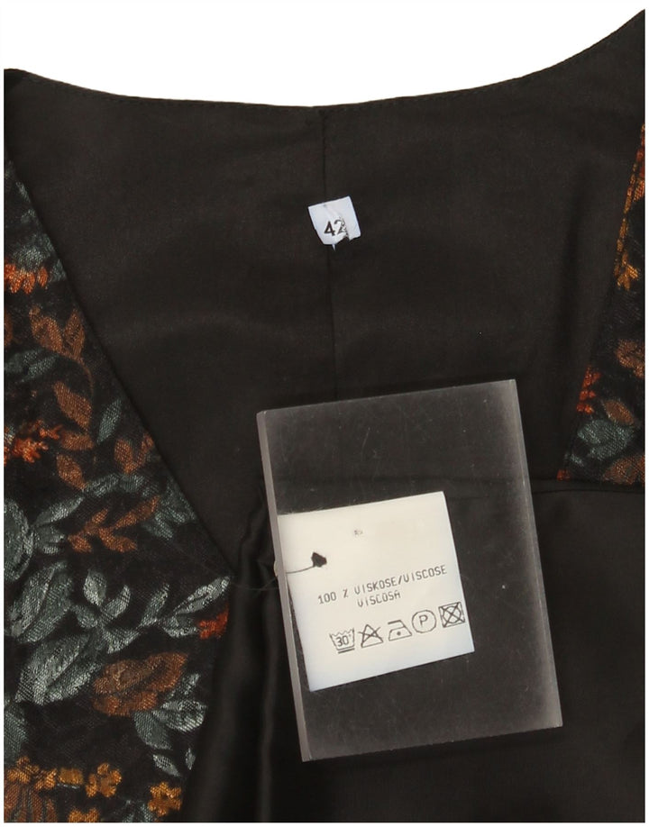 Vintage Womens Waistcoat IT 42 Medium Black Floral Viscose