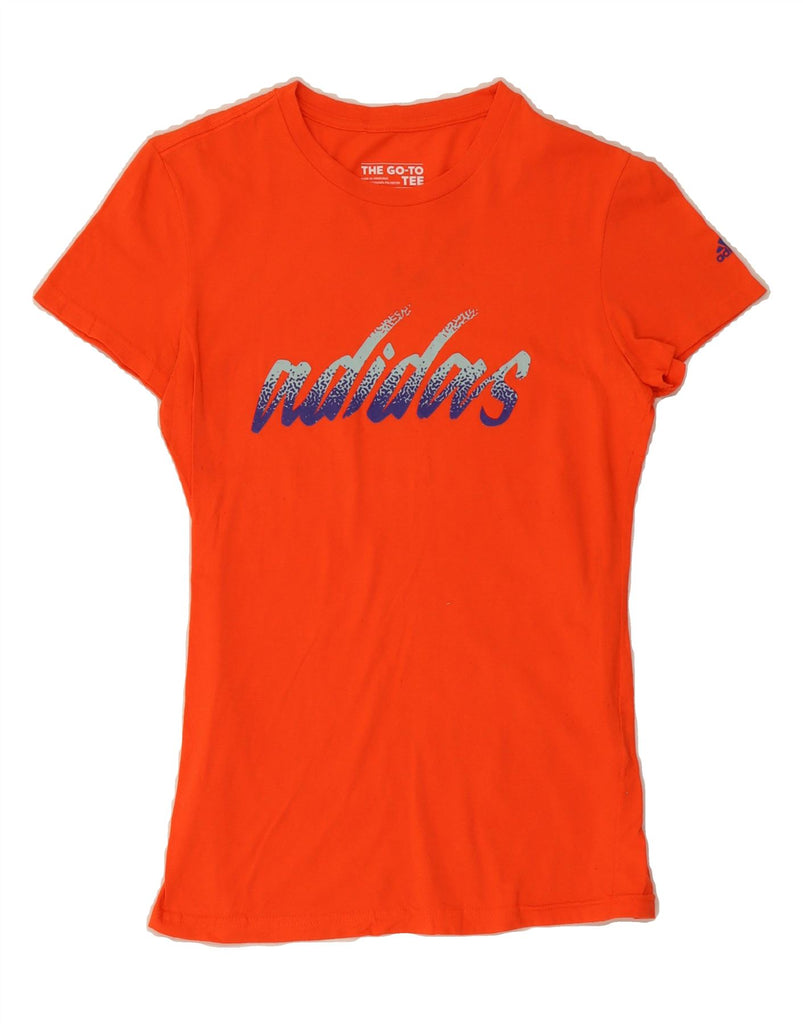 ADIDAS Womens Graphic T-Shirt Top UK 10 Small Orange Cotton Vintage Adidas and Second-Hand Adidas from Messina Hembry 