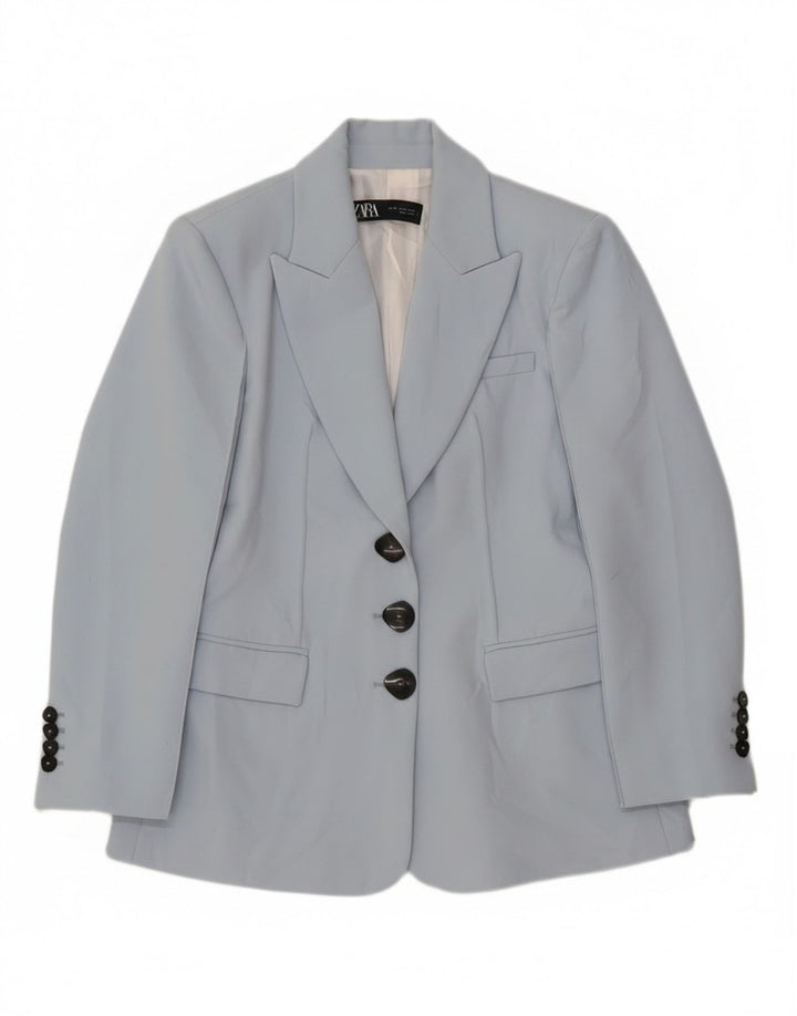 Zara Womens 3 Button Blazer Jacket UK 12 Medium Blue Polyester