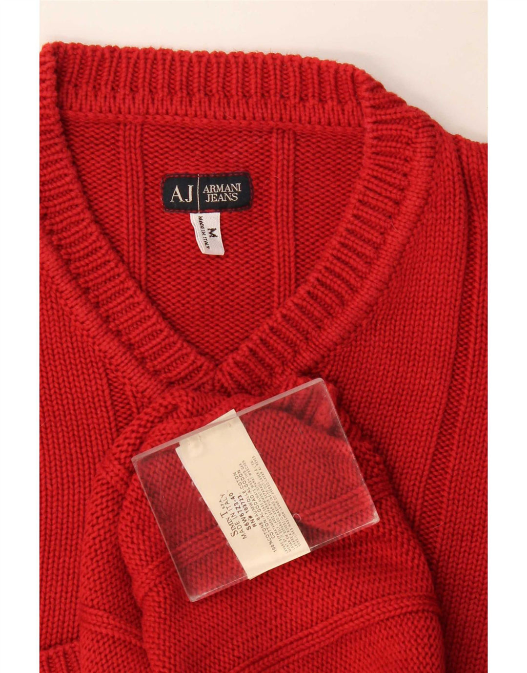 Armani Jeans Mens V-Neck Jumper Sweater Medium Red Cotton