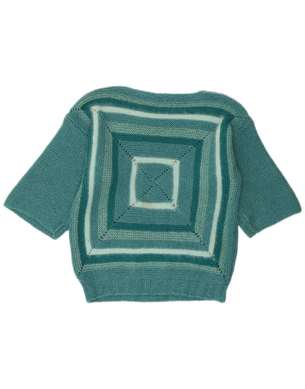 Vintage Womens Boat Neck Jumper Sweater UK 14 Medium Green Geometric