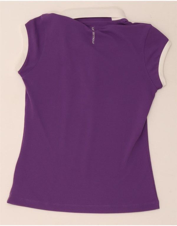 Under Armour Womens Heat Gear Polo Shirt UK 12 Medium Purple Colourblock