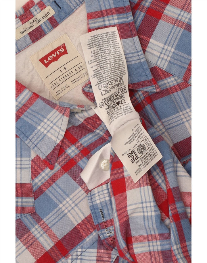 Levi's Mens Short Sleeve Slim Fit Shirt Large Red Check Cotton