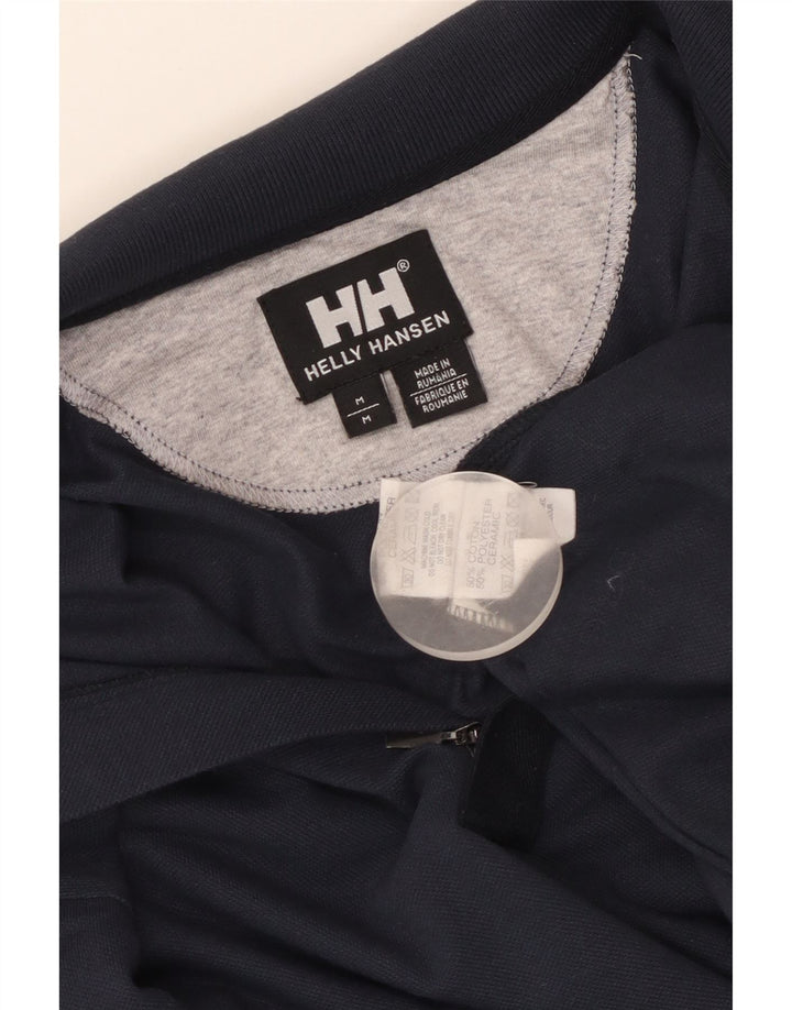 HELLY HANSEN Mens Long Sleeve Zip Neck Polo Shirt Medium Navy Blue Cotton