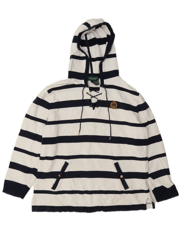 Ralph Lauren Womens Hoodie Jumper UK 14 Medium White Striped Cotton