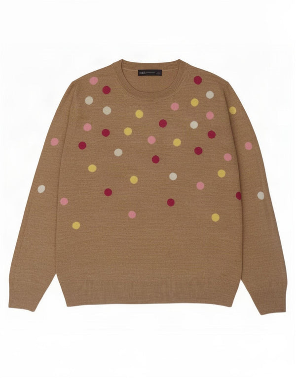 Marks & Spencer Womens Crew Neck Jumper Sweater UK 14 Large Beige Polka Dot