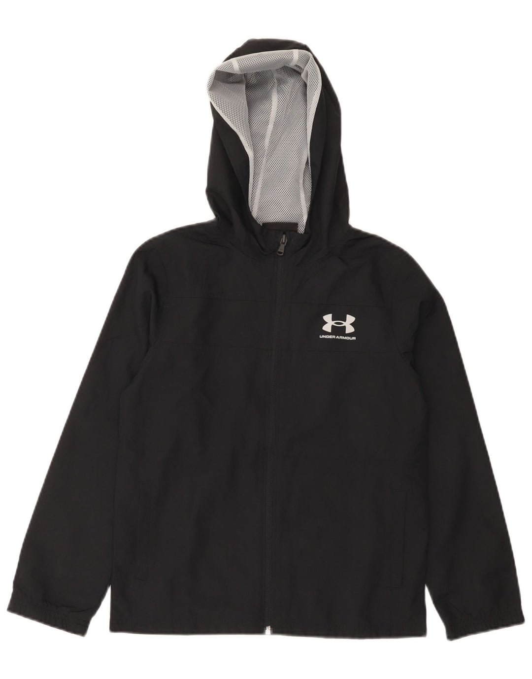 Under Armour Boys Hooded Rain Jacket 9-10 Years Medium Black Polyester