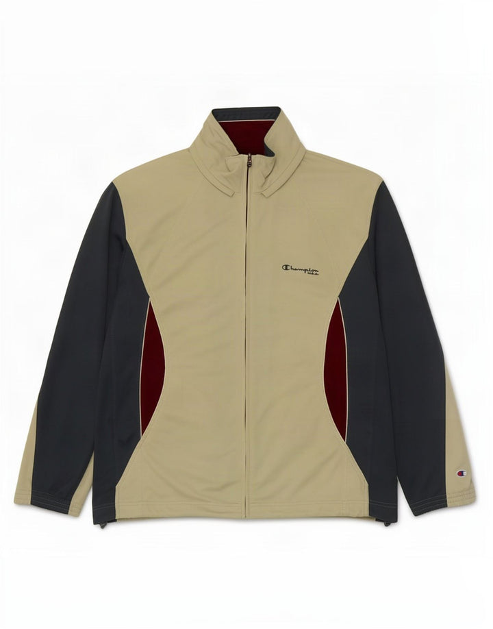 Champion Mens Tracksuit Top Jacket Large Beige Colourblock Polyester