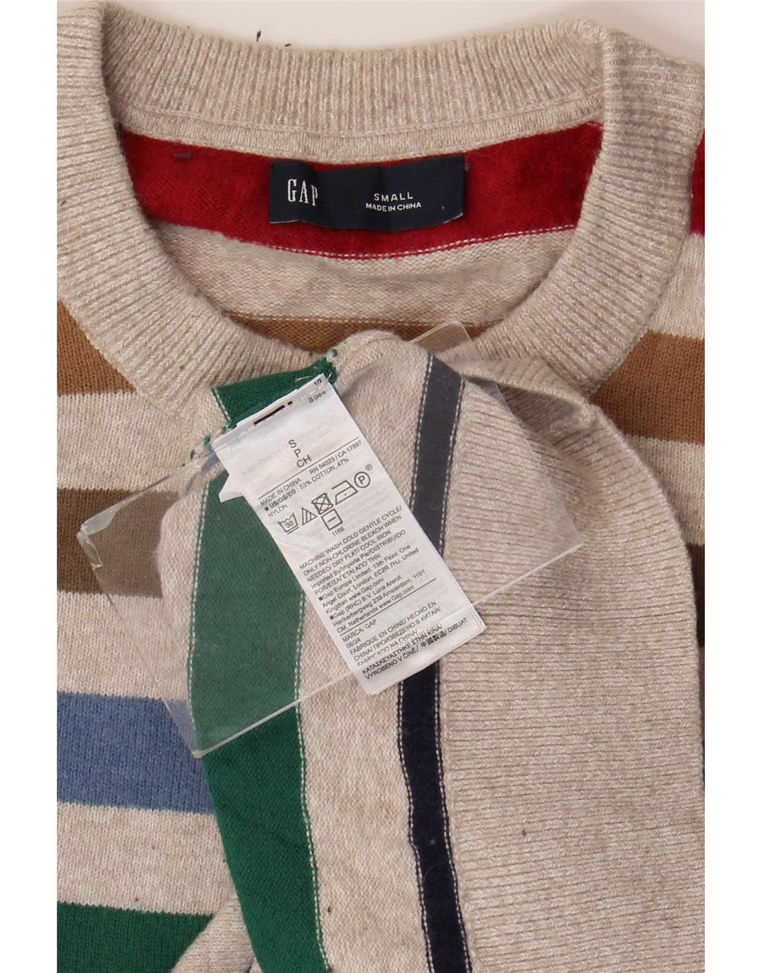 Gap Mens Crew Neck Jumper Sweater Small Multicoloured Striped Cotton