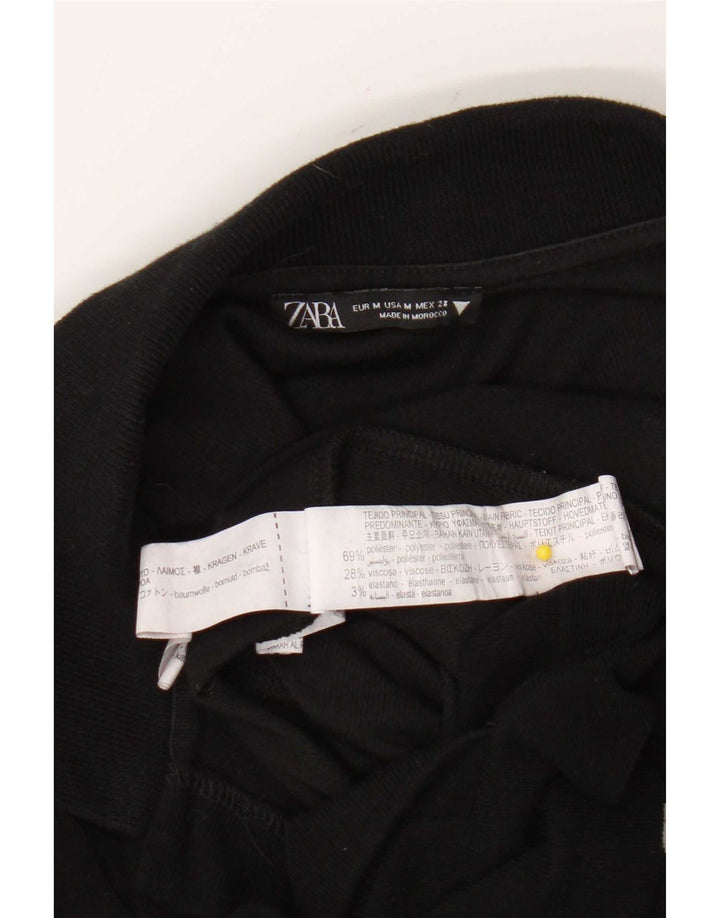 Zara Womens Polo Neck Bodysuit UK 12 Medium Black Polyester